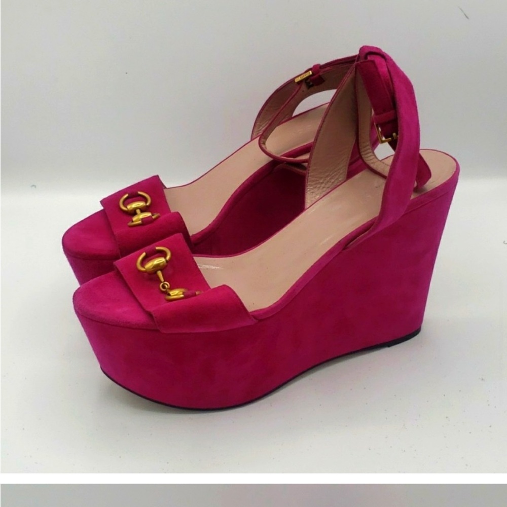 GUCCI WEDGE HEELS SIZE 38 COLOR PINK SUEDE